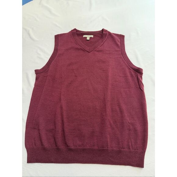 Nordstrom Extra Fine Merino Wool Vest Men’s Size Large Burgundy Sleeveless Knit - Picture 1 of 5